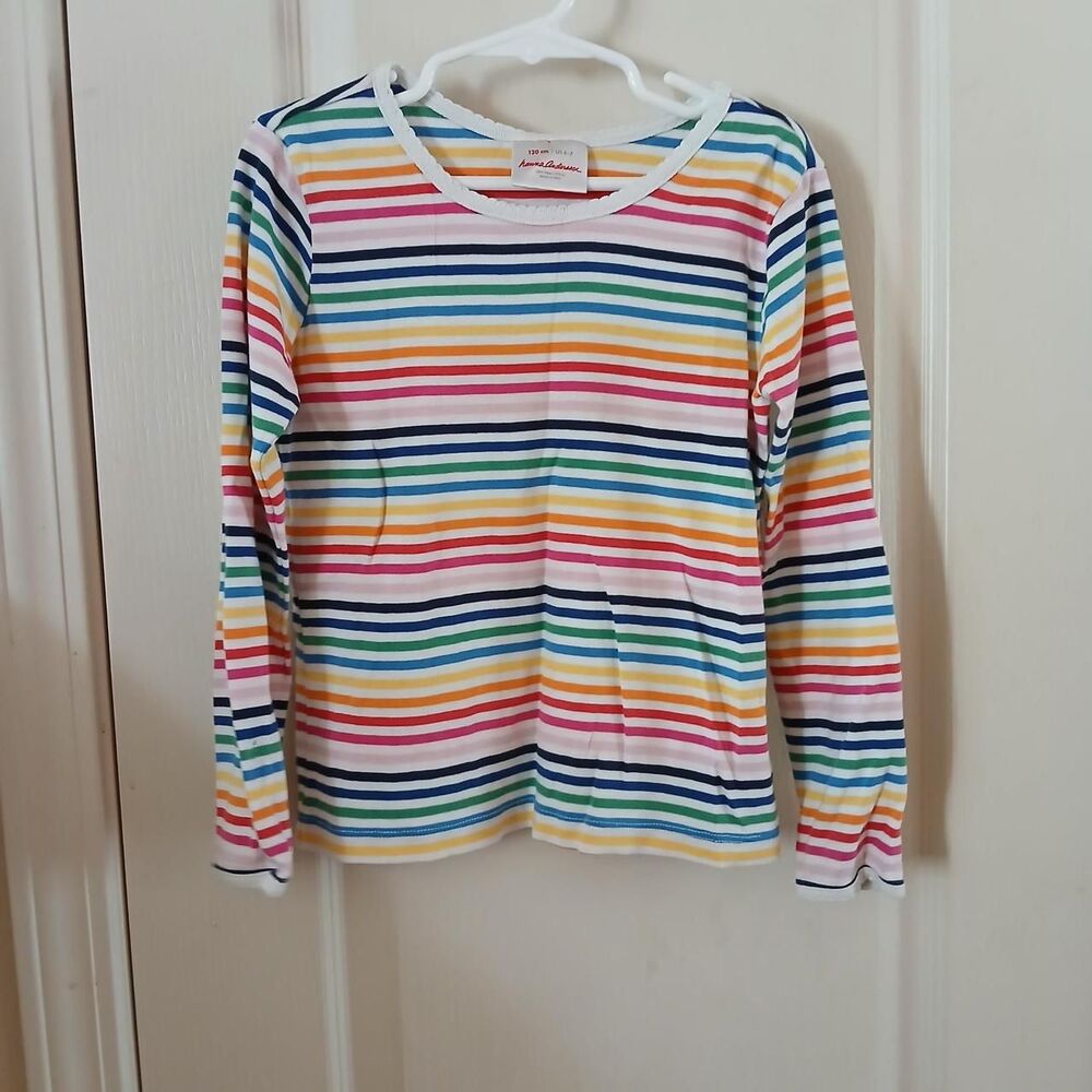 Hanna Andersson 100% Pima Cotton Rainbow Striped Long Sleeve Shirt 6-7 Vibrant